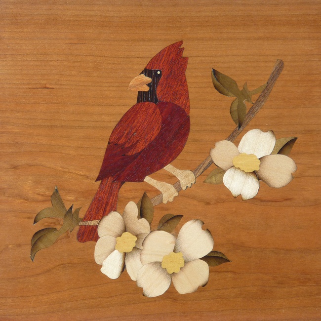 Tray/Picture with cardinal and dogwoods