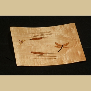tray with dragonflys over cattails