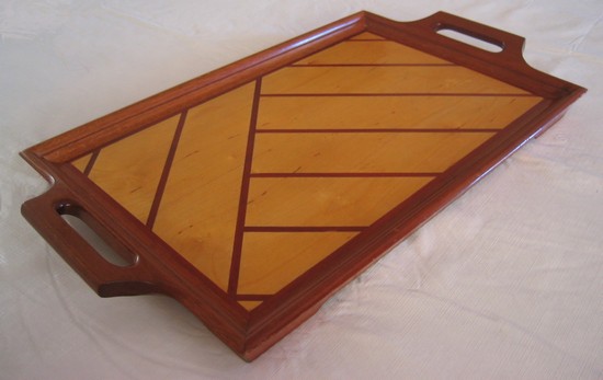 T37 - tray of mohagany with veneered pattern 