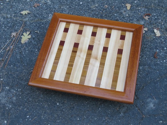 T39- tray with mahogany handles and checkerboard design